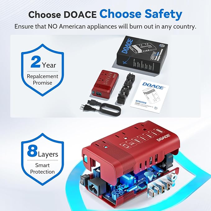 DOACE 350W Voltage Converter, Ai 220V to 110V Converter and 50Hz to 60Hz Transformer, Power Convert Adapter Combo US to AU, UK, European Travel Plug Adapter for Hair Straightener Laptop Cell Phone