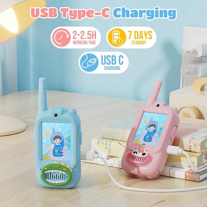 Video Walkie Talkies for Kids – Kids Walkie Talkies 2 Pack with Cute Silicone Cover, Voice Changer, 1000FT Range, Fun Indoor Outdoor Toys – Birthday for Boys and Girls Ages 3-10