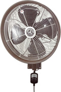 HydroMist Oscillating Wall Mounted Outdoor-Rated Fan, 3-Speed Cord Control, Hard Resin Mold-Resistant Fan Blade with Mounting Bracket and Black Vinyl Cover, Very Quiet Running, 18”, Dark Brown