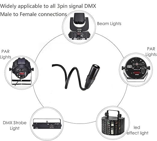 MFL. 6.6 ft Flexible DMX Cable 3 Pin Signal XLR Male to Female Cable Wire for Stage Lighting DJ Lights, 110 Ohms Impedance, Black, 4 Pack
