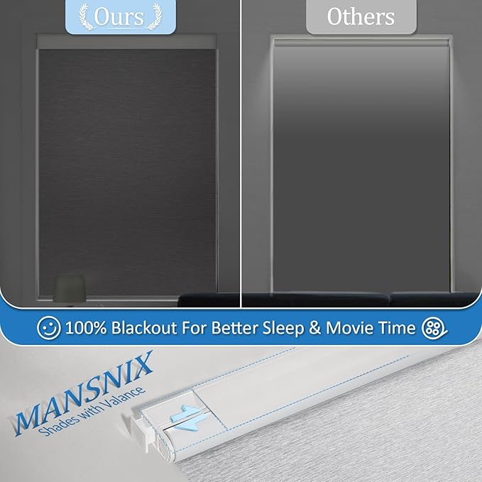 MANSNIX Smart Motorized Blinds with Remote, Cordless No-Drill Automatic Roller Shades, Blackout Electric Blind for Windows, Grey, 30.5 x 72