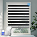 COOLWINDS Motorized Zebra Blinds for Windows Cordless Electric Curtains with Remote Control Blackout Shades Custom Smart Blinds Compatible with Alexa Google Home(Light Filtering Black,W24 X 72in)
