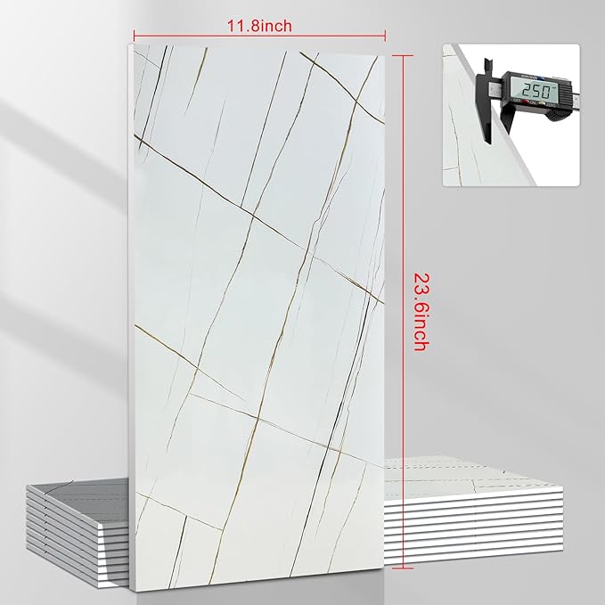 Wall Panels Peel and Stick，PVC Imitation Artificial Marble Tiles Sticker，20 pcs 23.6" L x 11.8" W，Heat-Resistant Backsplash Tile，Ideal for Kitchen Bathrooms Living Rooms Bedrooms.