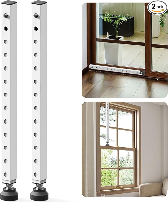 Gadgetzan Window Security Bar,17-33 inch Adjustable Sliding Door Security Bar Lock with Rubber Tips,Sliding Window Lock Bar for/Patio Glass Door/Home Apartment/Anti-Theft/Child Safety(White - 2 Pack)