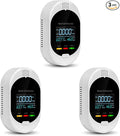3PCS 4-in-1 Carbon Monoxide & Natural Gas Detectors with Temperature/Humidity LCD Display, Plug in Co Leak Detector Propane Monitor for Home Travel RV Essentials, Sound Alarm Over 85dB