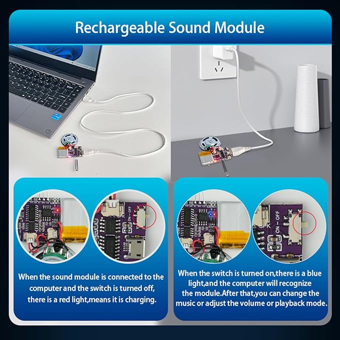 Voice Module,MP3 Music Sound Chips, 16MB Sound Module for Crafts, Christmas, New Year Greeting Cards, Box with Speaker Lithium Battery Powered and USB Cable. (JR-JX7004-Light - 2P)