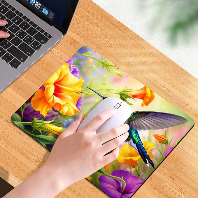 Hummingbird Flowers Square Mouse pad, Texture, Waterproof, Anti Slip Rubber Base, Computer Mouse pad, Laptop Mouse pad
