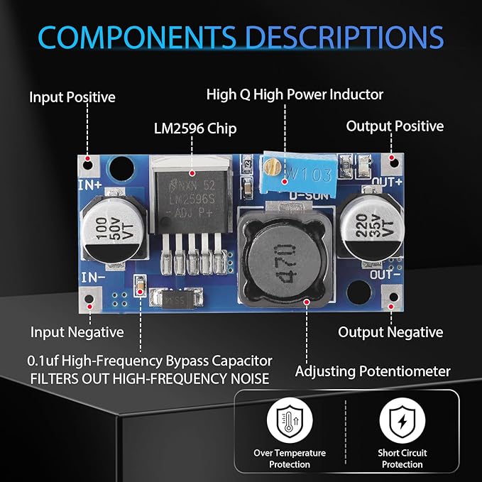 DROK LM2596 Buck Converter, Pack of 5 DC to DC Buck Converter Adjustable Voltage Regulator 3.2-35V to 1.25-34V