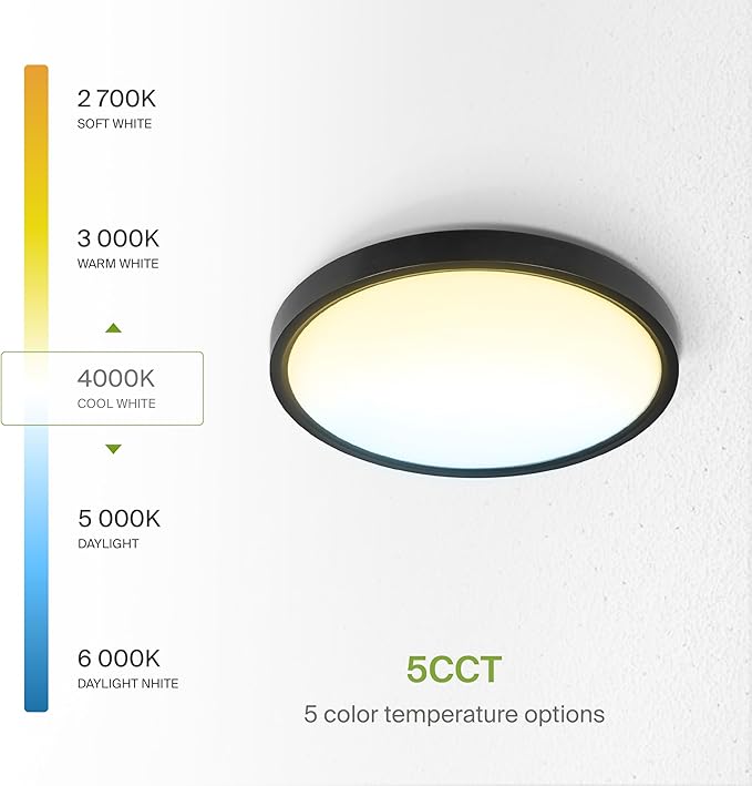 ASD LED 12" Round Flush Mount Ceiling Light Fixture, Low Profile Surface Lighting | 5CCT, Dimmable, Ultra-Thin, ETL Listed | 24W 2000LM 2700-6000K 100-277V | Kitchen, Hallway Lamp | Black, 12 Pack