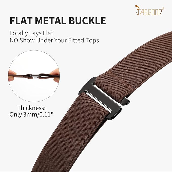 JASGOOD Women No Show Stretch Belt Elastic Web Strap Belt with Flat Buckle for Jeans Pants Dresses