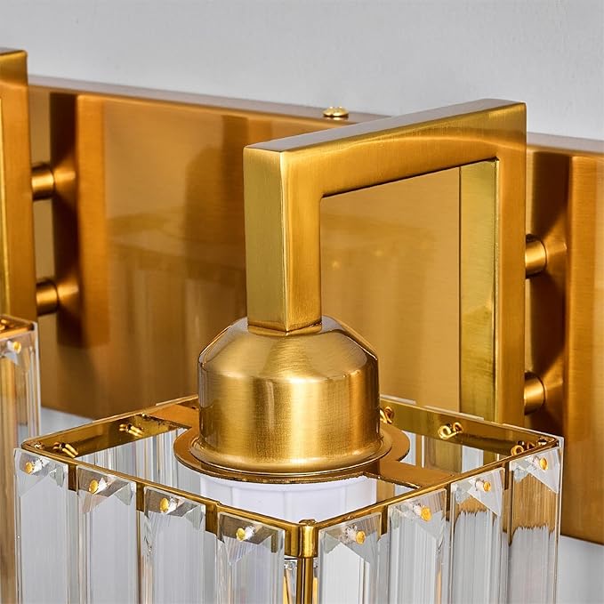 FDPBY Modern Crystal Bathroom Vanity Light 4-Lights Gold Brushed Brass Finish Modern Crystal Wall Lamp Bathroom Vanity Lighting