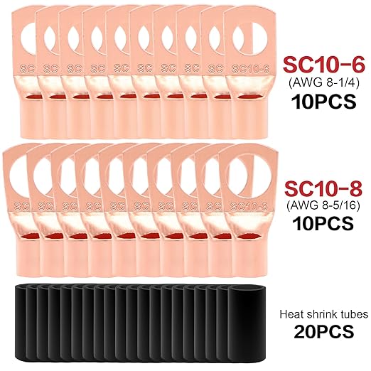 8 Gauge Wire (50ft Each - Red/Black) Copper Clad Aluminum CCA - Primary Automotive Wire,Car Amplifier Power & Ground Cable, 20PCS Lugs Terminal Connectors,60A Fuse Holder and Heat Shrink Tube