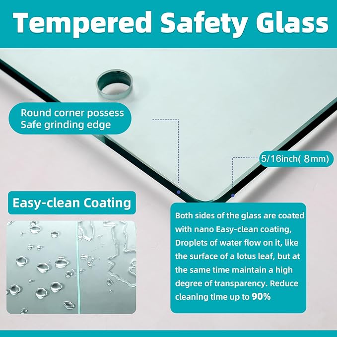 Pivot Swing Shower Door, Adjustable Width 58.9-60" W x 74" H Semi-Frameless Shower Glass Door with 5/16 in (8mm) Clear SGCC Tempered Glass with Nano Easy-Clean Coating (Chrome)