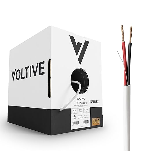 Voltive 12/2 Speaker Wire, Plenum CL3P, White, 500ft - 12AWG, 2 Conductors, Stranded Oxygen-Free Copper, UL Listed - V-1214-2