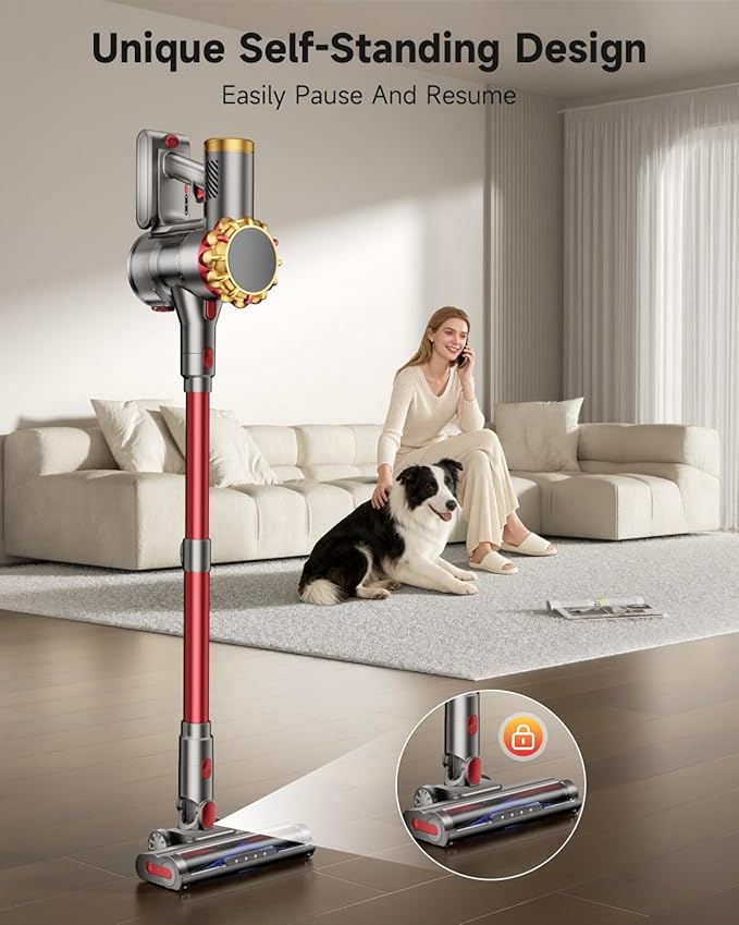 Aipoway Cordless Vacuum Cleaner 580W 50Kpa Vacuum Cleaners For Home, 65 Mins Battery Stick Vacuum Led Panel, Anti-Tangle, Self-Standing, 8-In-1 Lightweight Vacuum For Hardwood Floor/Carpet/Pet Hair -Y