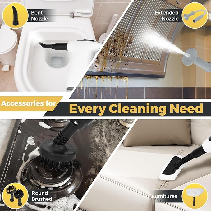 Handheld Steam Cleaner, 15S Rapid Heating, 3 Adjustable Modes, 14 Cleaning Kits, Steam Cleaner for Home, Kitchen, Bathroom, Car