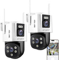 xmartO [Dual-CAM 180+° FOV] 6MP 2-in-1 WiFi Home Security Camera with AI Tracking, Pan Tilt Zoom, 5G Dual Band, Bluetooth Easy Setup (Standalone & Groupable CAM, 2-Pack)
