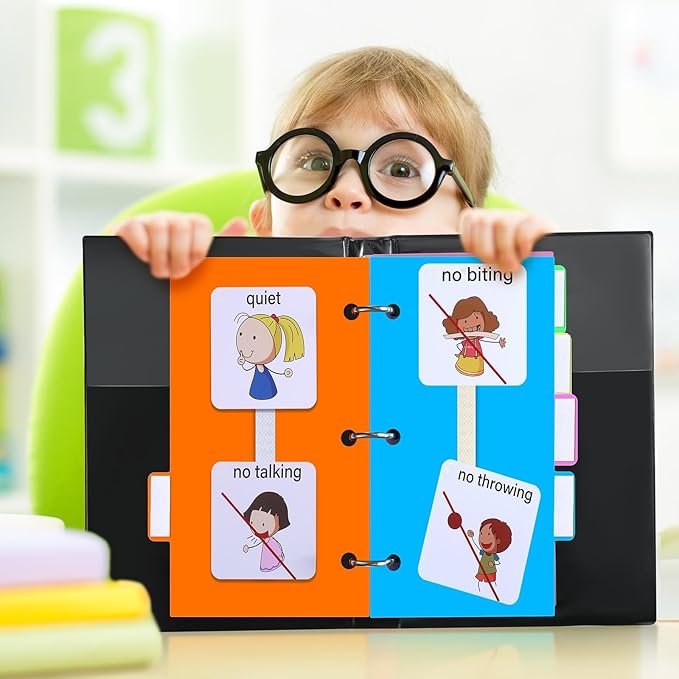 Ctosree 246 Pcs Communication Book Small Tools for Visual Schedule Picture Cards Include 3 Ring Binder Dividers 100 Adhesive Labels 5 Card Dividers for Kids ADHD(Multi Color)