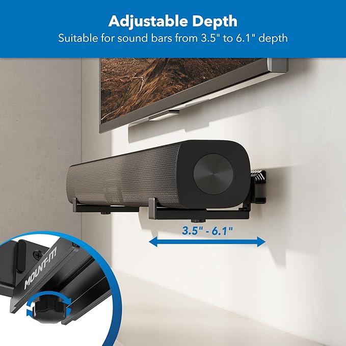 Mount-It! No Stud Sound Bar Wall Mount, Studless Soundbar Mounting Brackets for Drywall, Adjustable Depth Works with All Soundbars up to 6.1 inch Depth