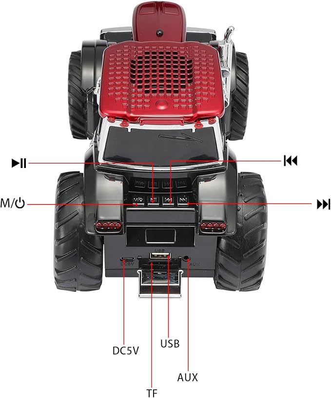 Tractor Head Bluetooth Speaker – unique Bluetooth car speaker with HD stereo, TWS pairing, LED party lights, portable wireless outdoor speaker, car model decoration, and a great gift for men (RED)