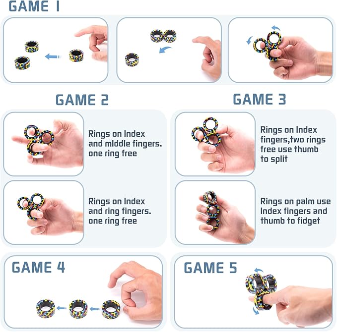 Magnetic Rings Fidget Toy Set, Idea ADHD Fidget Toys, Adult Fidget Magnets Spinner Rings for Anxiety Relief Therapy, Fidget Pack Great Gift for Adults Teens Kids Easter Basket Stuffers (3PCS)