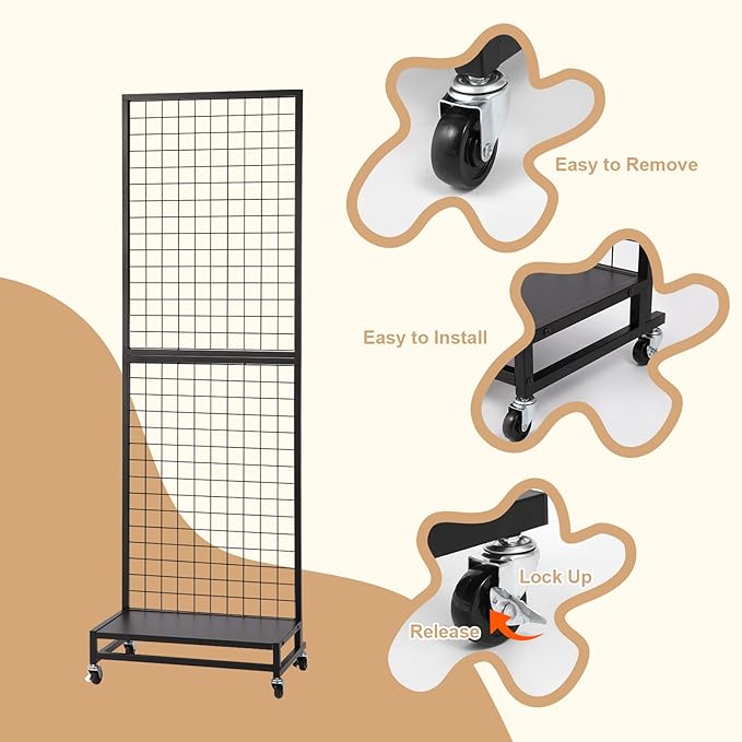 NectaCol Grid Wall Panels, 2'x 6' Gridwall Panel Display Stand with Baseplate, Black Wire Grid Wall Display Rack, Grid Panels for Display, Retail Display Stand - 2 Packs