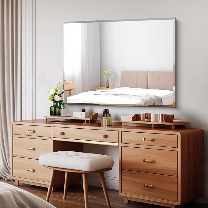 CILIBER Beveled Bathroom Mirror, 30x40 Large Frameless Mirrors for Over Sink, Upgraded Shatterproof Beveled Frameless Vanity Mirror for Bathroom,Bedroom,Living Room and Entryway
