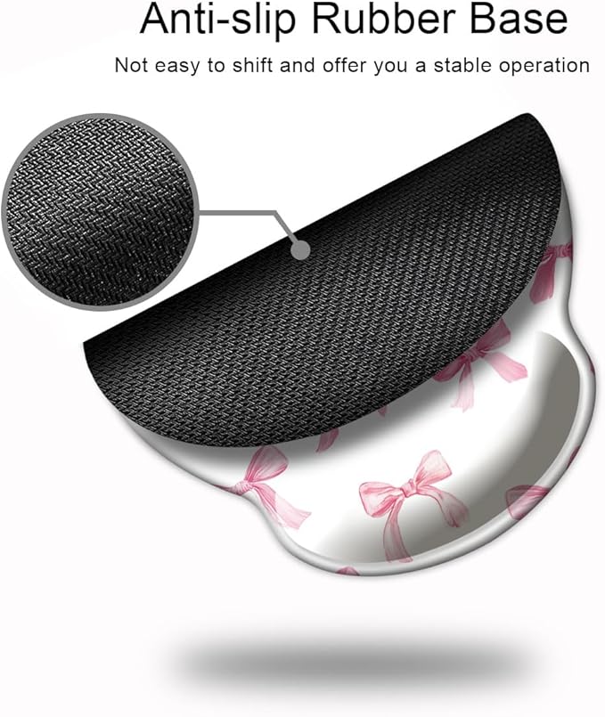 Ergonomic Mouse Pad with Wrist Support,Mouse Pad with Wrist Rest,Relieve Wrist Pain Mousepad Non-Slip Rubber Base,Mouse Pads for Desk,Computers,Laptop,Office,Home,Accessories Cute Pink Bow