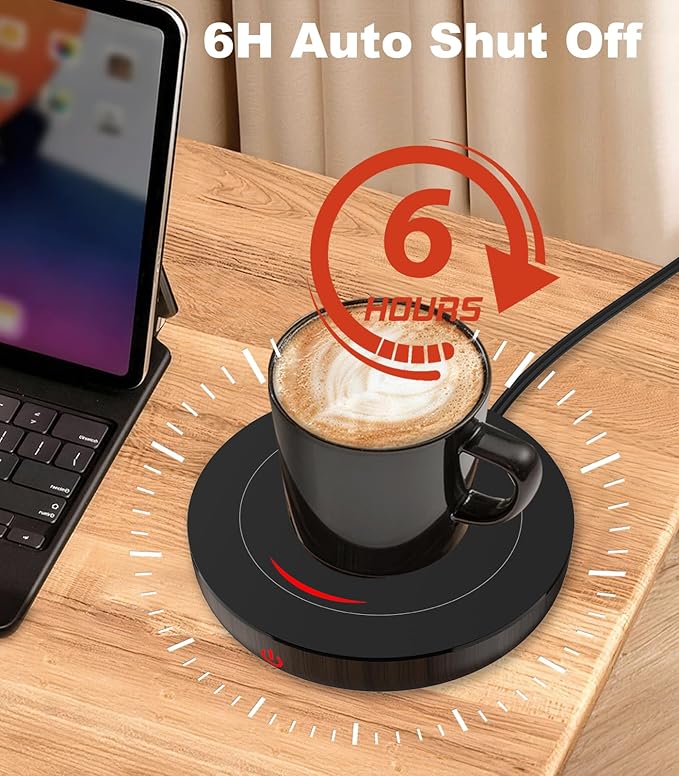 Kepwam Coffee Mug Warmer for Desk, 3-Temp Fast Heating Cup Warmer with 6H Auto Shut Off, LED Light & Smart Candle Warmer for All Beverages, Ideal Gifts for Women Men