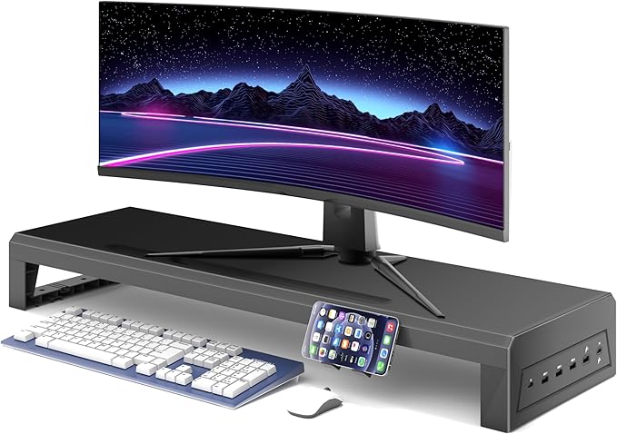 GECKOSTROLL Computer monitor stand Laptop Desk Shelf & Monitor Riser ，27.55 inches,22W charging , 2 USB 3.0 , and 1 USB 2.0， Monitors/PC/Laptop/Computer Space Saver Organizer ，Heavy Duty Gift Gaming Studio Office (USB Hub Fast Charging Version, 700mm)
