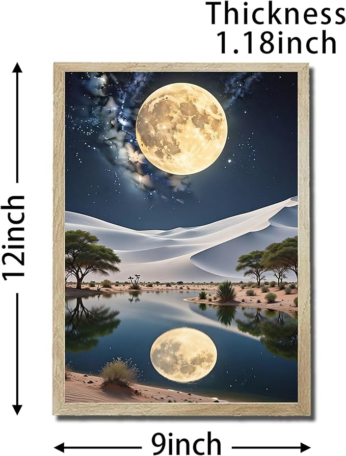 URVIP LED Glowing Photo Frame, 3D Starry-Sky Blue Moon Wall Art, 9x12 Inches Dimmable Light Up Light Painting for Bedroom, Unique Aesthetic Decor, Great Birthday Gift for Women Men