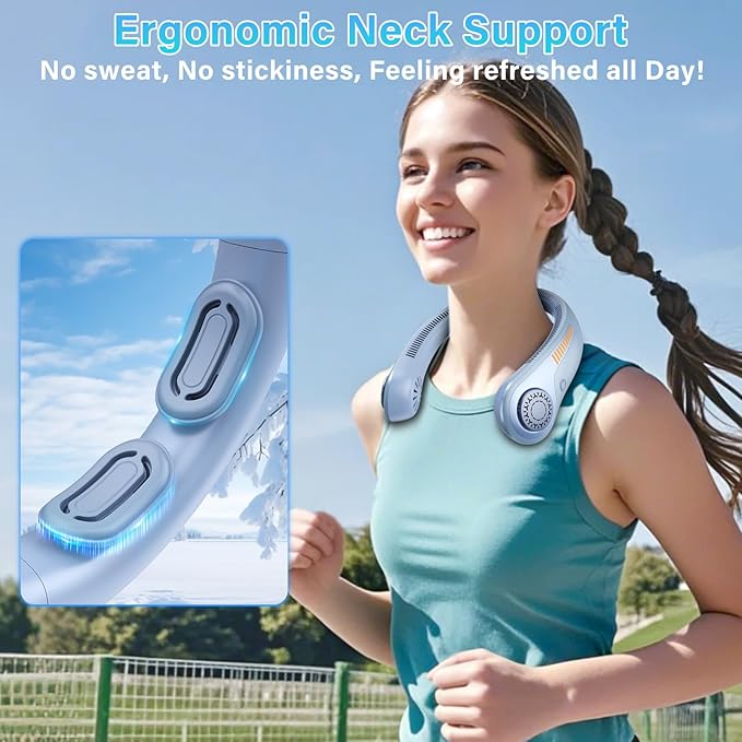 Portable Neck Fan - Rechargeable Personal Fan with Neck Brace, 5 Speeds, All-Around Cooling, Hands-Free Bladeless Lightweight Quiet Neck Fans That Blow Cold Air Gift for Women/Men, Hot Flashes, Travel