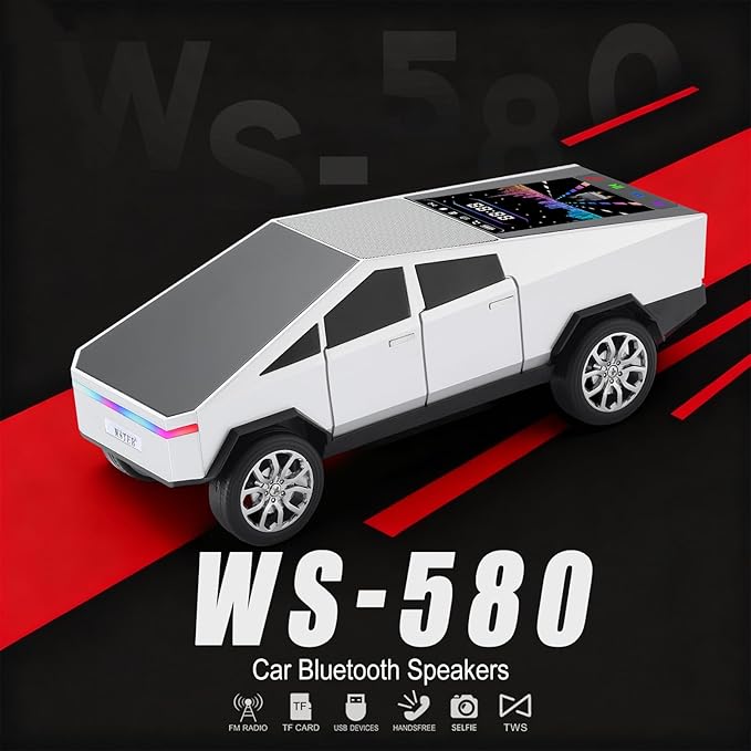 WSTER Portable Car Model Bluetooth Speaker with HD Stereo Sound, TWS Dual Pairing, LED Display, Truck-Style Wireless Speaker for Home, Office, Gaming & Collectible Display (Silver)