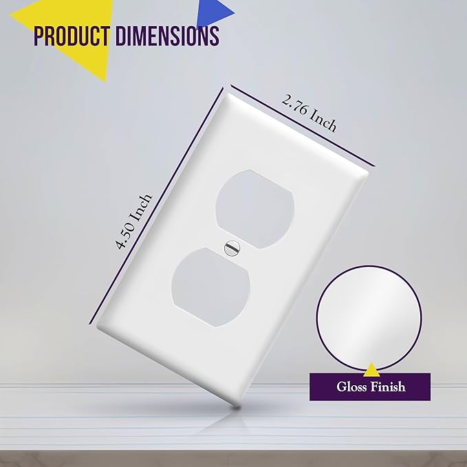 ENERLITES Duplex Receptacle Outlet Wall Plate, Gloss Finish, Size 1-Gang 4.50" x 2.76", Unbreakable Polycarbonate Thermoplastic, UL Listed, 8821-W-40PCS, White (40 Pack)