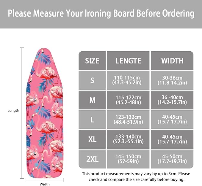 ZCFYGDX Flamingo Palm Leaf Print Ironing Board Covers (15 x 54 in) Hook & Loop Elastic Edge Easy to Install, Scorch Resistant,Lightweight & Breathable Anti-Slip & Wear-Resistant Home Size-XL