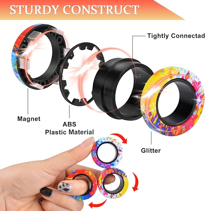 Cevioce 3Pcs Magnetic Rings Fidget Toy Set, Idea ADHD Anxiety Magnetic Fidget Toys Adults Fidget Spinner Rings for Relief, Valentines Day Gifts for 8+ Year Old Teen Boy Girl Easter Basket Stuffers