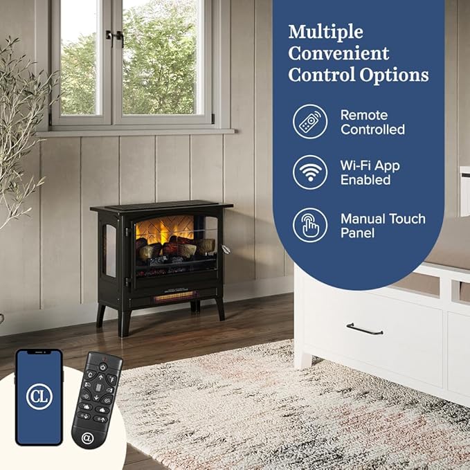Country Living Infrared Freestanding Electric Fireplace Stove Heater in Bronze | Multiple Flame Colors, Metal Design with Faux Wooden Logs | Alexa/WiFi Enabled - Remote Included