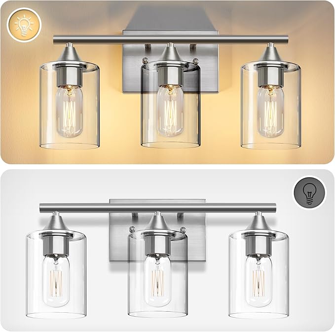 XPEHK 3-Light Bathroom Light Fixtures,Brushed Nickel Vanity Light,Modern Bathroom Lighting Fixtures Over Mirror,Wall Lighting Sconces for Mirror Bedroom Living Room Vanity Table Hallway