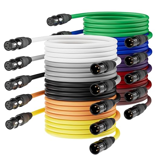 AuxLink XLR Cables, Microphone Cable 3ft 10 Pack, XLR Male to Female Gold-Plated 3-Pins 10 Color Cable, XLR Speaker Cable for Microphone, Mixer, Recording Studio- 3 Feet, 10 Pack
