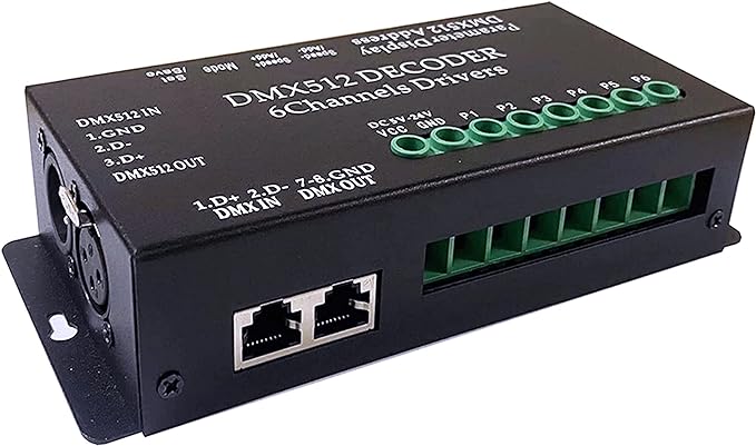 CANRIA DC 5V-24V 6 Channel DMX512 Decoder LED Controller, for RGBRGB RGBW RGBWW RGBWWW LED Strip Light, 4-Digit Display