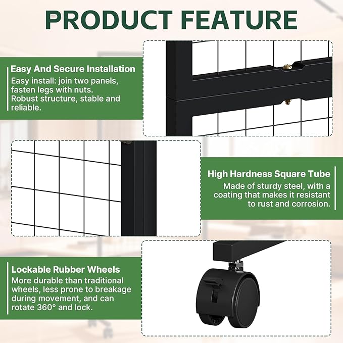 Maeklon 3 Pack Grid Wall Panel Rack, 3x6 Ft Metal Gridwall Display Stand with T-Base Wheels, Heavy-Duty Mobile Freestanding Racks with 20 Grid Hooks, for Retail Store, Craft Show, Boutique, Black