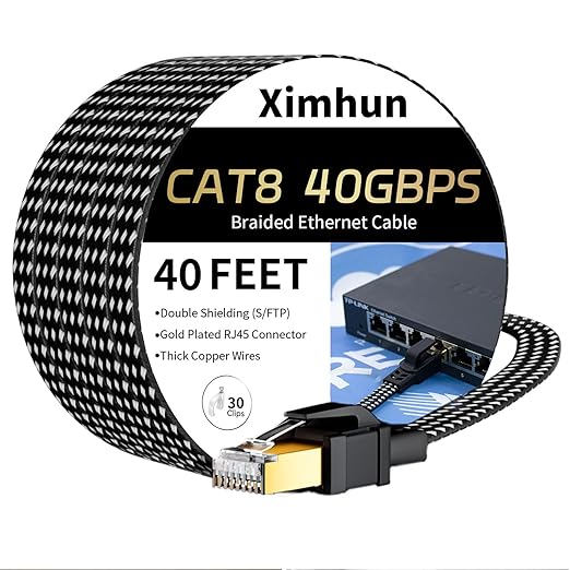 Cat 8 Ethernet Cable 40 FT, High-Speed Braided Internet Cable Network Cord by XimhunEthernetCable
