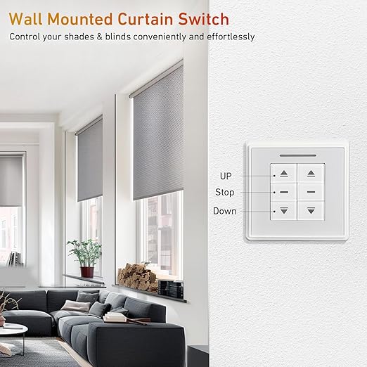 AC228-01 Crystal Style Double Routes Radio Receiver, AC to 24V Motor Switch Controller Electric Wall Switch Emitter for Roller Blinds/Shades Motor