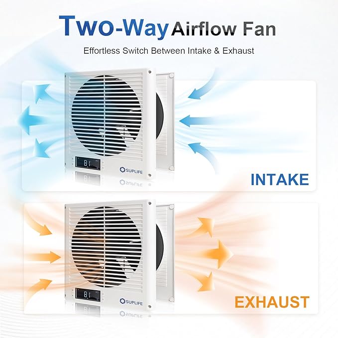8" Room to Room Air Transfer Fan for Quietly Circulating Air, Reversible Airflow Design, 300 CFM Programmable Through Wall Fan, Durable Build Quality, 10 Speed Thru Wall Exhaust Fan for Closet,Laundry