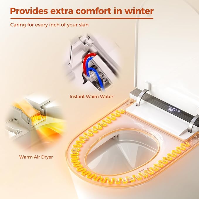 BAYTINA Smart Toilet, One Piece Toilet with Bidet Built in,Modern Elongated Toilet with Built-in Tank, Heated Toilet Seat, Bidet Warm Water, Dryer, Automatic Toilet Flusher, Foot Sensor Operation