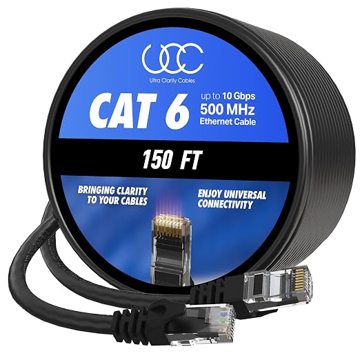 Cat 6 Ethernet Cable 150 ft, 10Gbps High Speed Ethernet Cable, Outdoor&Indoor by UltraClarityCables