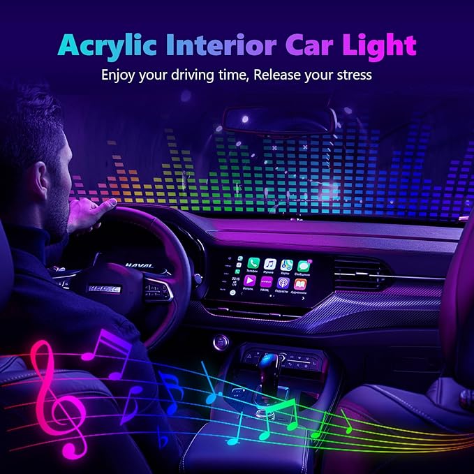 AMKI Dreamcolor Acrylic Interior LED Strip Light, Neon Light with Wireless APP Control, 10 in 1 Sub-Control Ambient Light Kit Accessories with DIY and Music Mode, 16 Million Colors