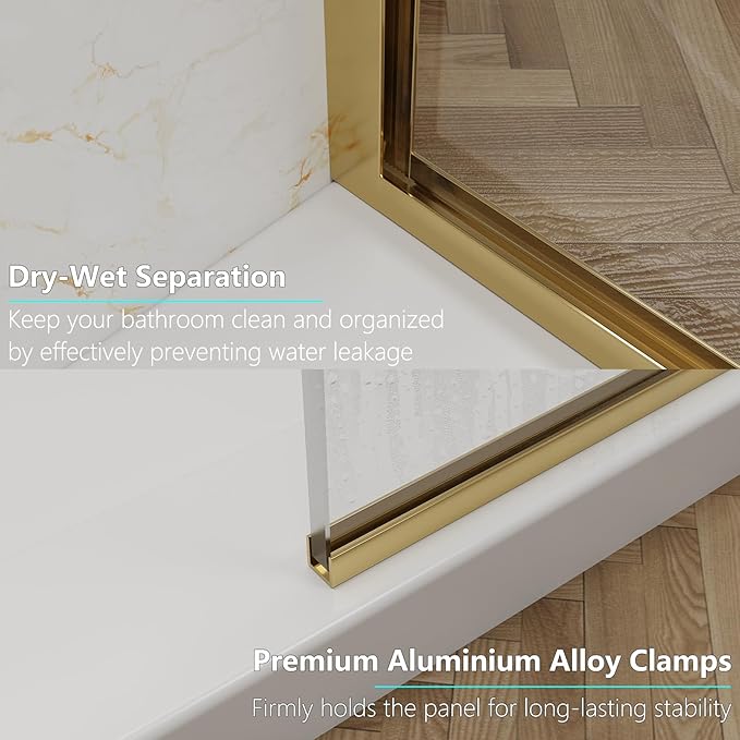 Shower Screen,32"W * 76"H Single Shower Glass Panel, 3/8"(10mm) Tempered Glass, Shower Wall Panels, Fix Shower Glass Screen for Bathroom - Brushed Gold