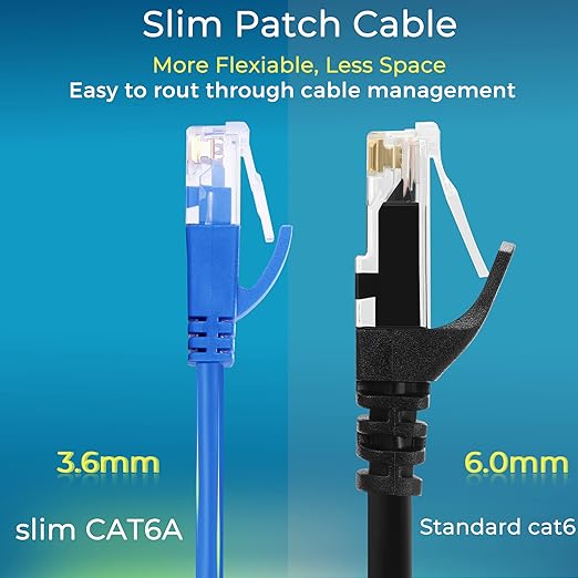 Rapink Patch Cables Cat6a 2ft (24 Pack) Slim, Cat6a Ethernet Patch Cable 10G Support, Snagless Cat 6 Patch Cable for Patch Panel to Switch, Flexiable Cat 6a Ethernet Cable with Gold Plated