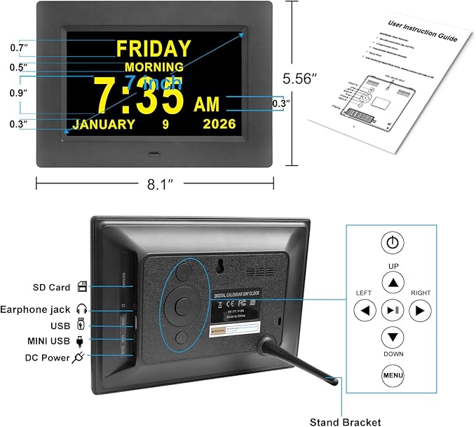 Jaihonda Dementia Clocks for Seniors,7 Inch Clock with Day and Date for Elderly,12 Alarms Option,Auto Dimmable,Large Display Digital Clock with Large Number